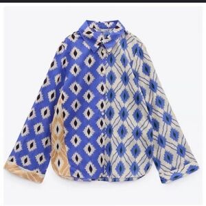 Zara Blue and Tan Ikat Print Shirt